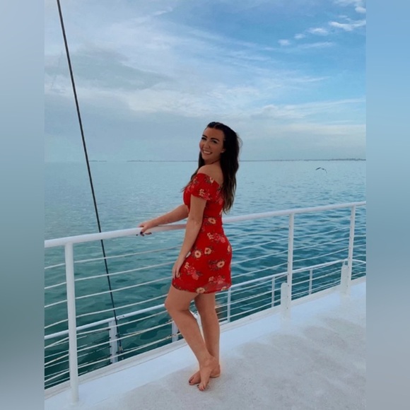 Red floral mesh mini dress - Picture 5 of 6